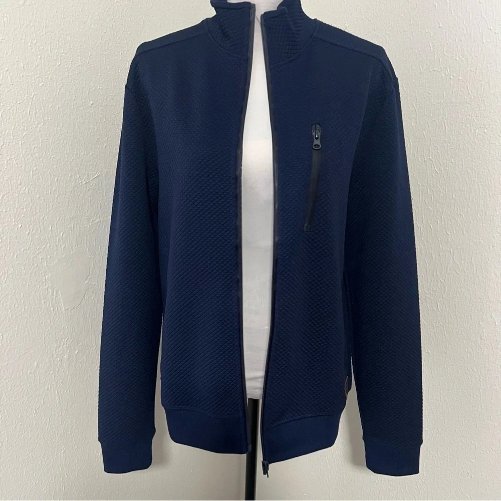 GUESS Men’s Medium Eric Jacquard Mock Full Zip Logo Jacket NWT Navy Everyday